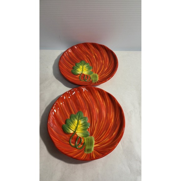 Celebrations Home Stoneware Pumpkin Collection Plates Set 2 Harvest Thanksgiving - Picture 2 of 5